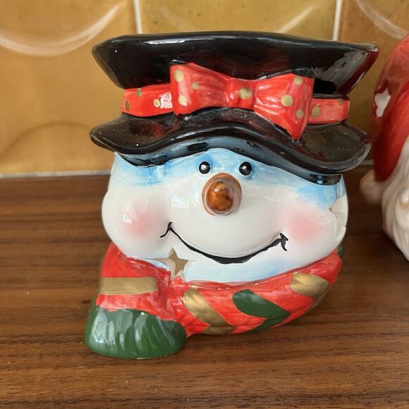 Christmas Santa Claus / Frosty The Snowman Ceramic Tea Light Candle Holders - Picture 2 of 9